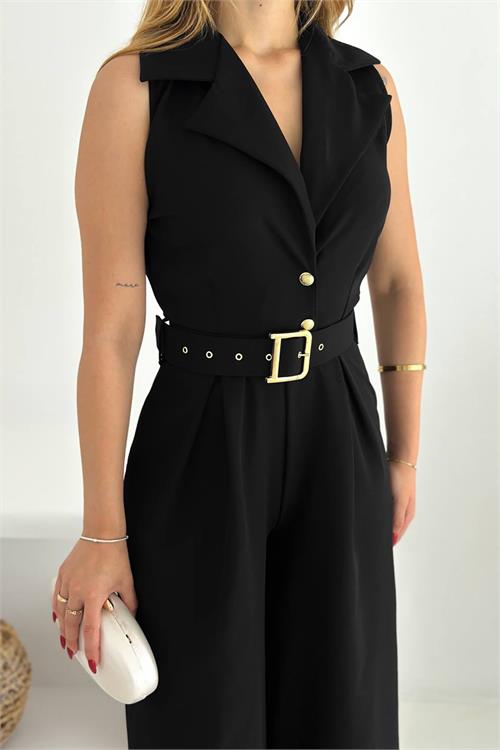 XXL Butik kadın gömlek yaka düğme detaylı maxi tulum XXLK061