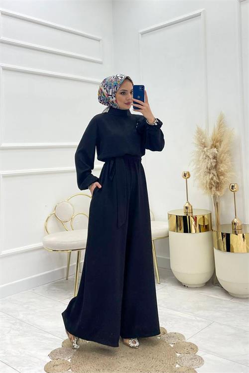 XXL Butik kadın çıkarılabilir broş gül detaylı tesettür tulum X-NMS003 