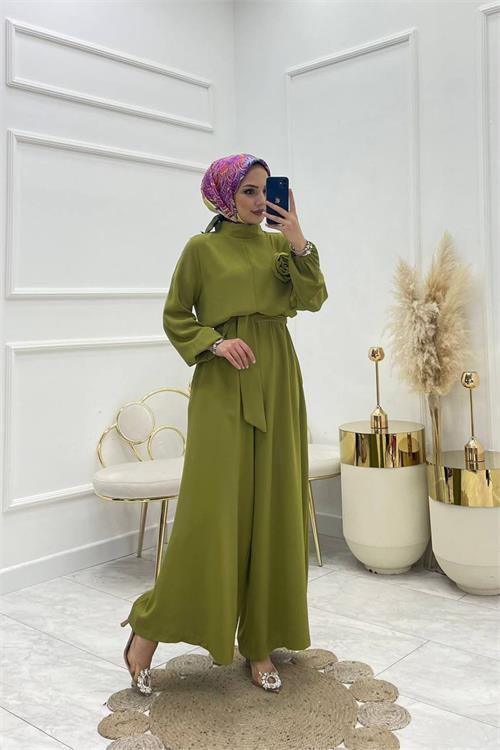 XXL Butik kadın çıkarılabilir broş gül detaylı tesettür tulum X-NMS003 