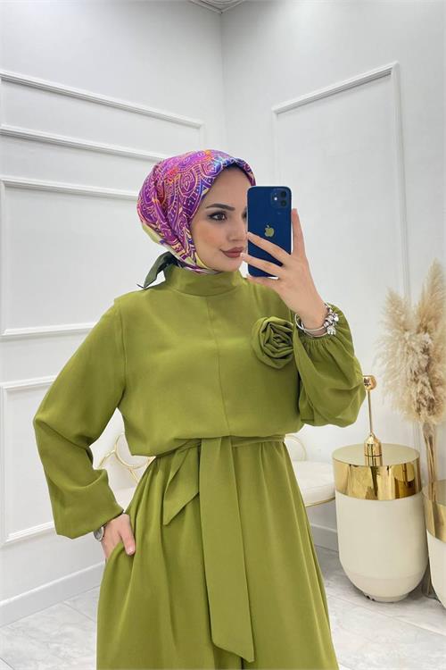 XXL Butik kadın çıkarılabilir broş gül detaylı tesettür tulum X-NMS003 